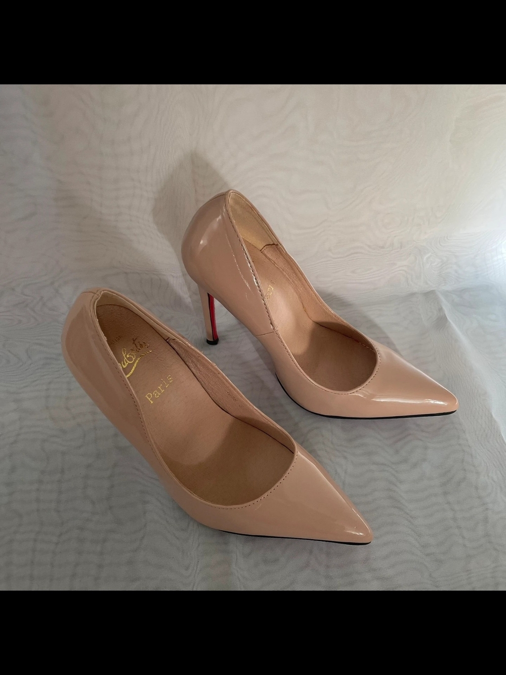 Nude Patent Pointed-Toe Stiletto Heels - Picture 2 of 4